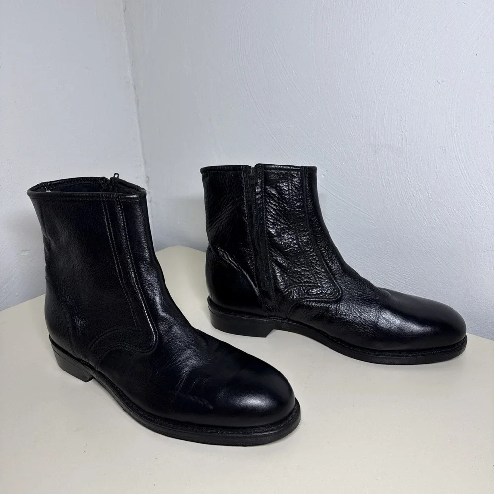 Iron Age Biker Boots Mens Sz 10,5 D Black Leather Side Zip Steel Toe Work Shoes